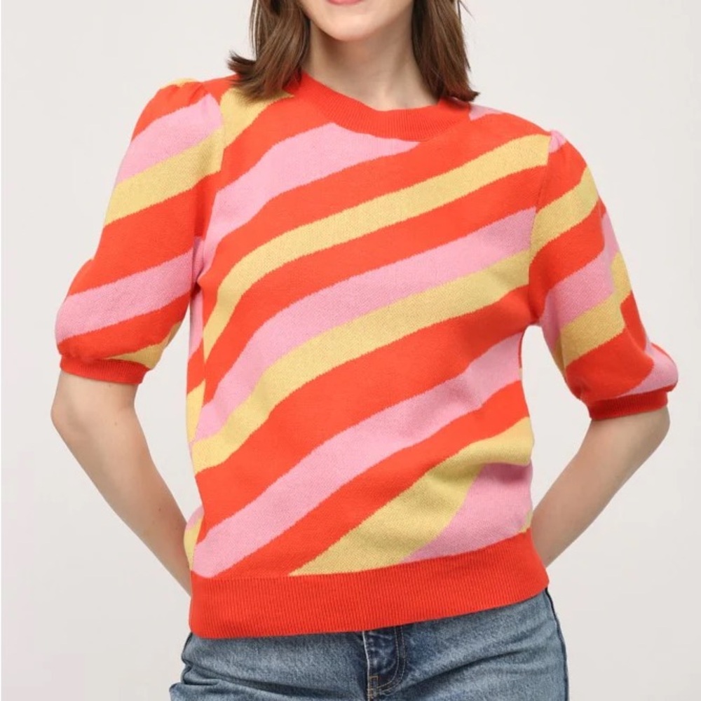 FATE Multi Colored Striped Knit Sweater in Orange Multi
